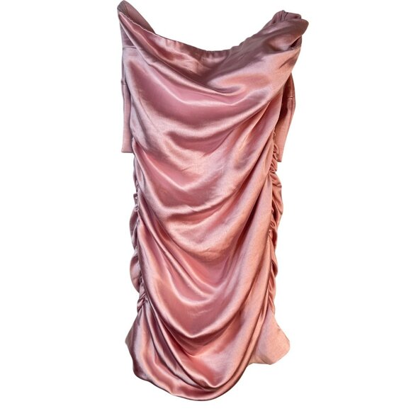 2/$30 NWT Princess Polly Pink Size 0 Ruched Satin Bow Mini Dress - Picture 3 of 16